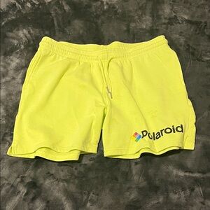 Polaroid Women’s Vibrant Yellow Sweat Shorts L  Drawstring Side Pockets